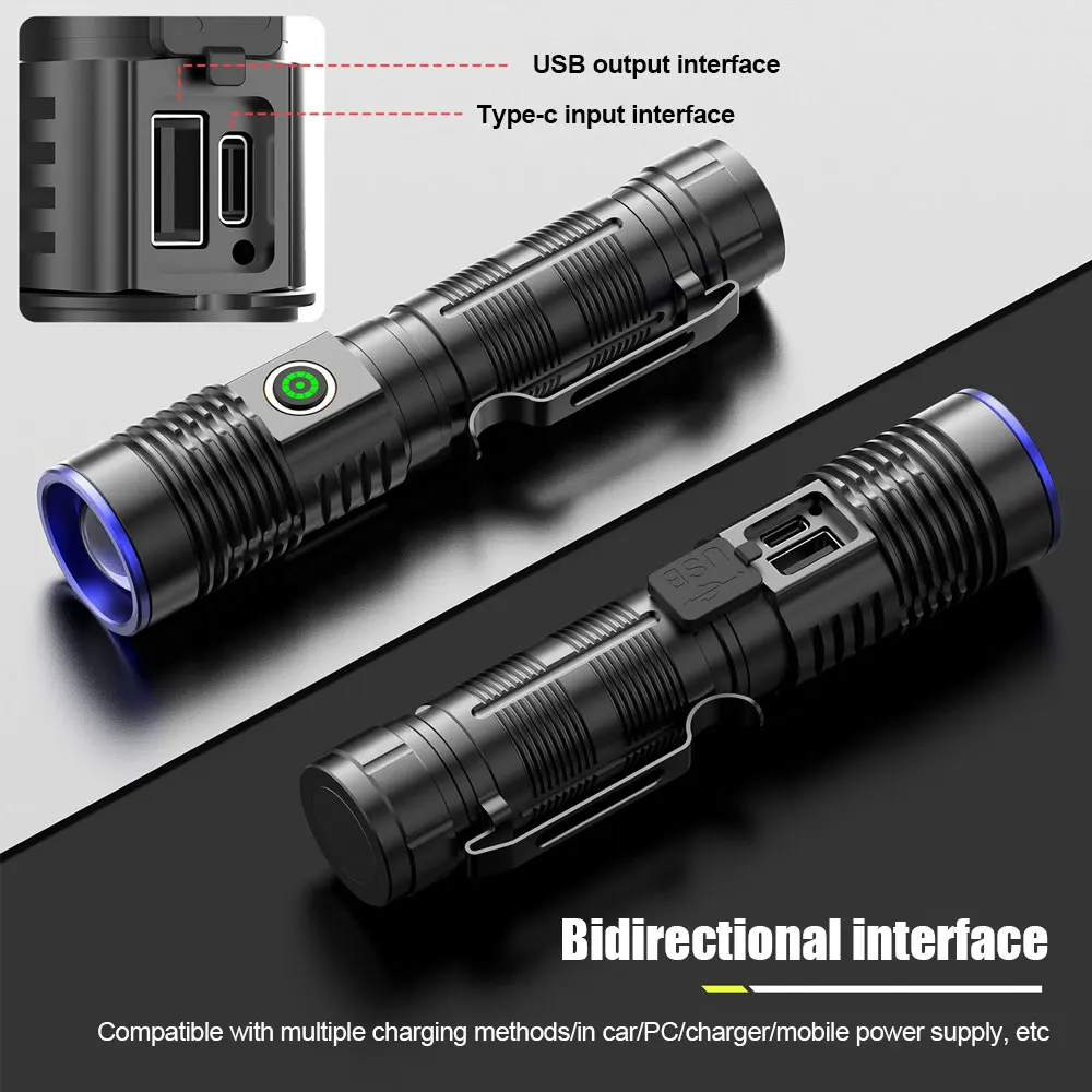 Powerful Tactical Flashlight Green Red LED Flashlight Five Colors Bright Spotlight Long Range Zoomable Emergency Torch Outdoor