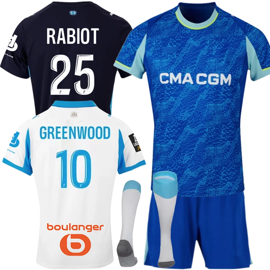 25 26 Neues Marseillees Heimsport-Shirt für Kinder, drittes Kit 2025 2026 Marseillees Away Kidskit T-Shirt für Erwachsene