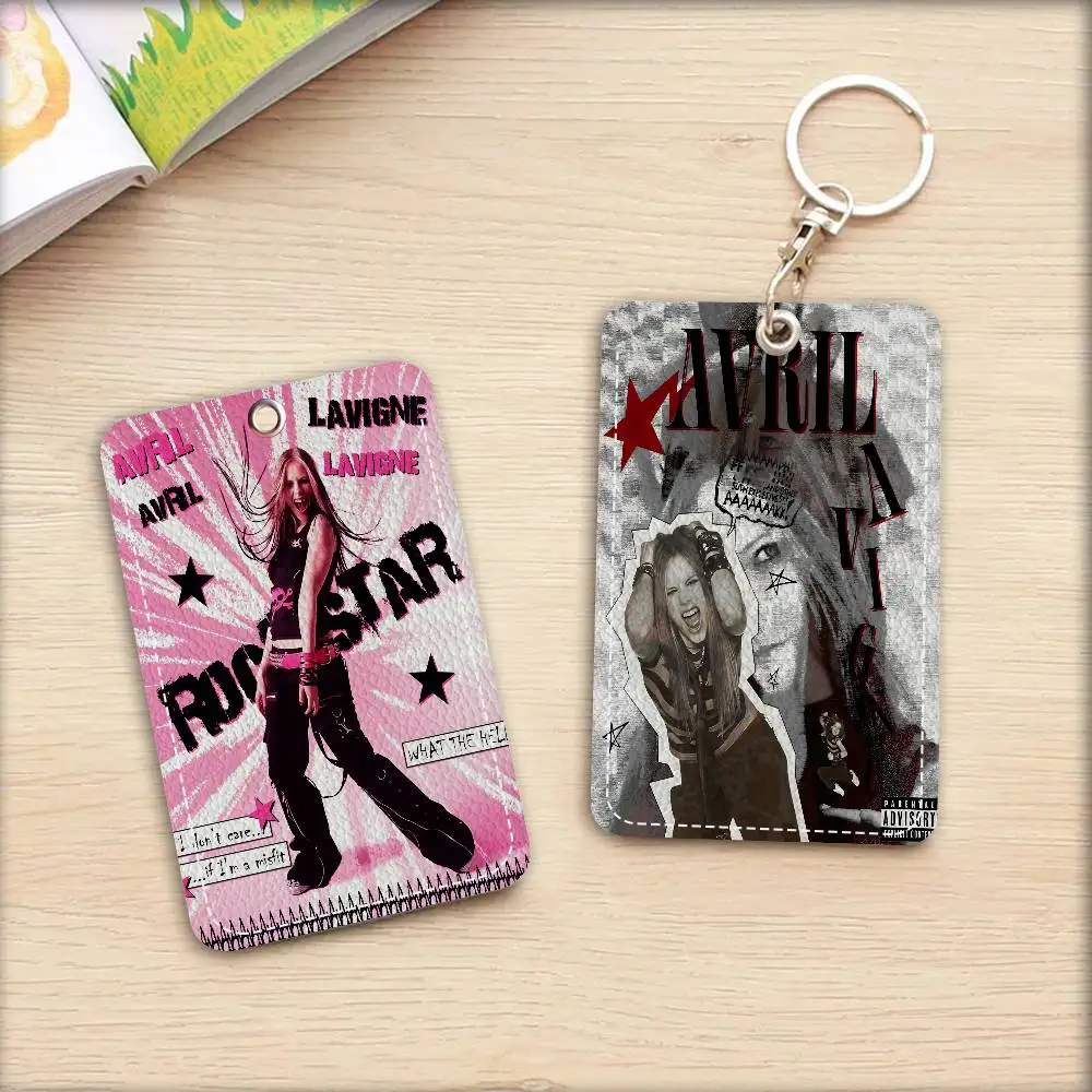 Singer A-A-Avril L-L-Lavigne 1Pc Access Card Case Leather Card Holder Keychain Key Ring Door Access Tags ID Card Case Keychain