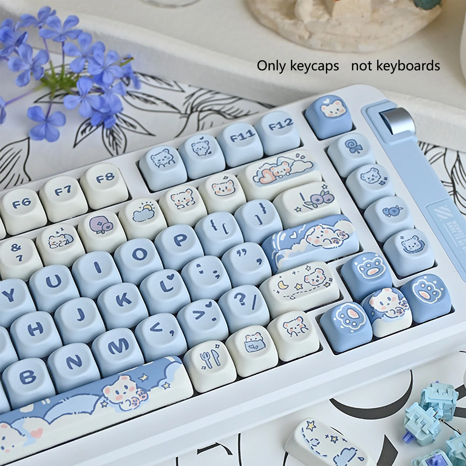 132 Keys MOA Profile Keycap Ice Cream BearTheme PBT Keycaps For MX Switch Mechanical keyboard Dye Sublimation Blue White key Cap