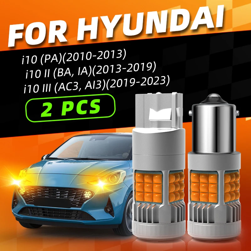 

2pcs Car LED Turn Signal Lights Bulbs Front/Rear Direction Indicator Amber For Hyundai i10 MK1/2/3 2010 2013 2014 2017 2019 2023