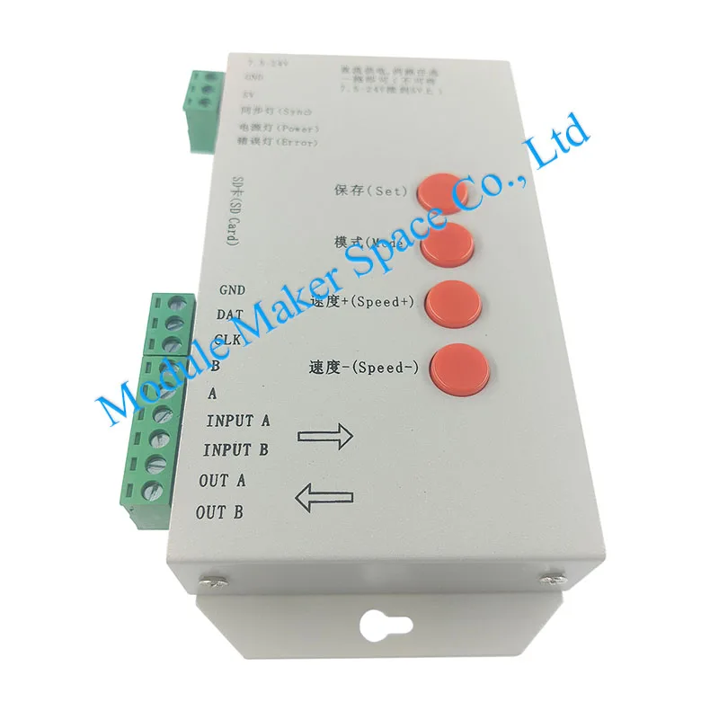 Controlador LED T-1000S WS2811 com cartão TF de 256 MB, programável para faixa de pixel digital 2812B, fita de luz que muda de cor RGB