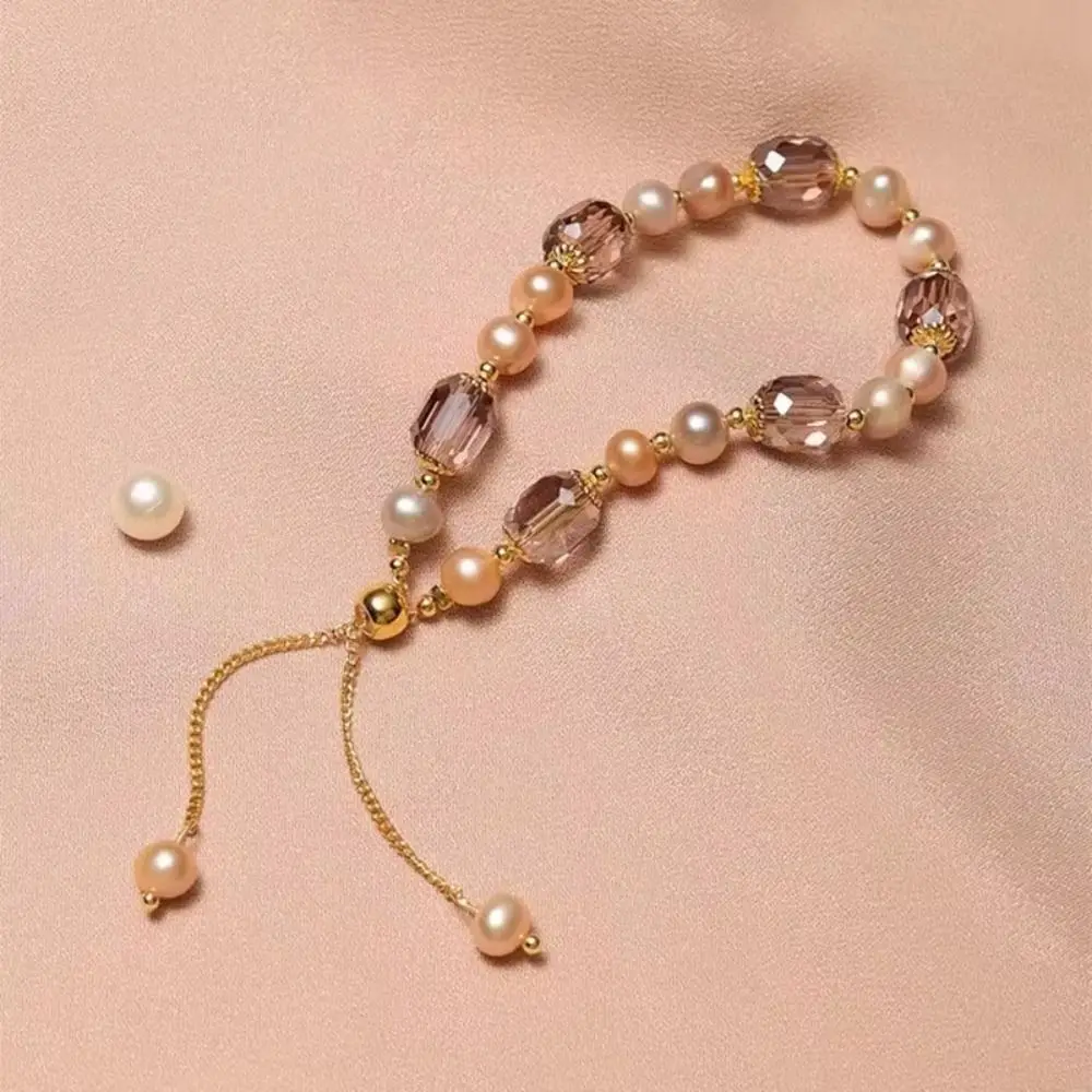 Retro Pearl Bracelet Pink Purple Imitation Pearl Beaded Bracelet Adjustable Elegant Pearl Chain Bracelet Wristband Accessories