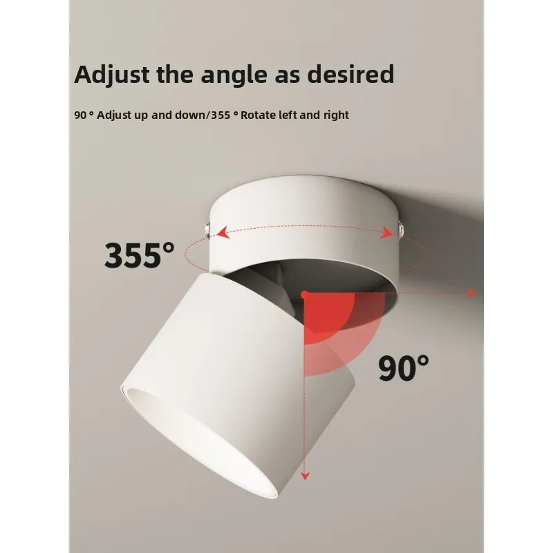Adjustable angle led downlight spotlight surface mounted foldable non-opening barrel light living room background wall entrance