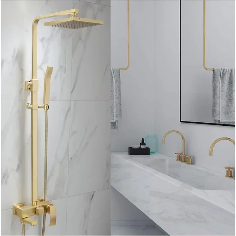 Rainfall Sets Mixer Tap With Tub Brass Luxury Brushed Gold Bath & Shower Faucet Set Bathtub