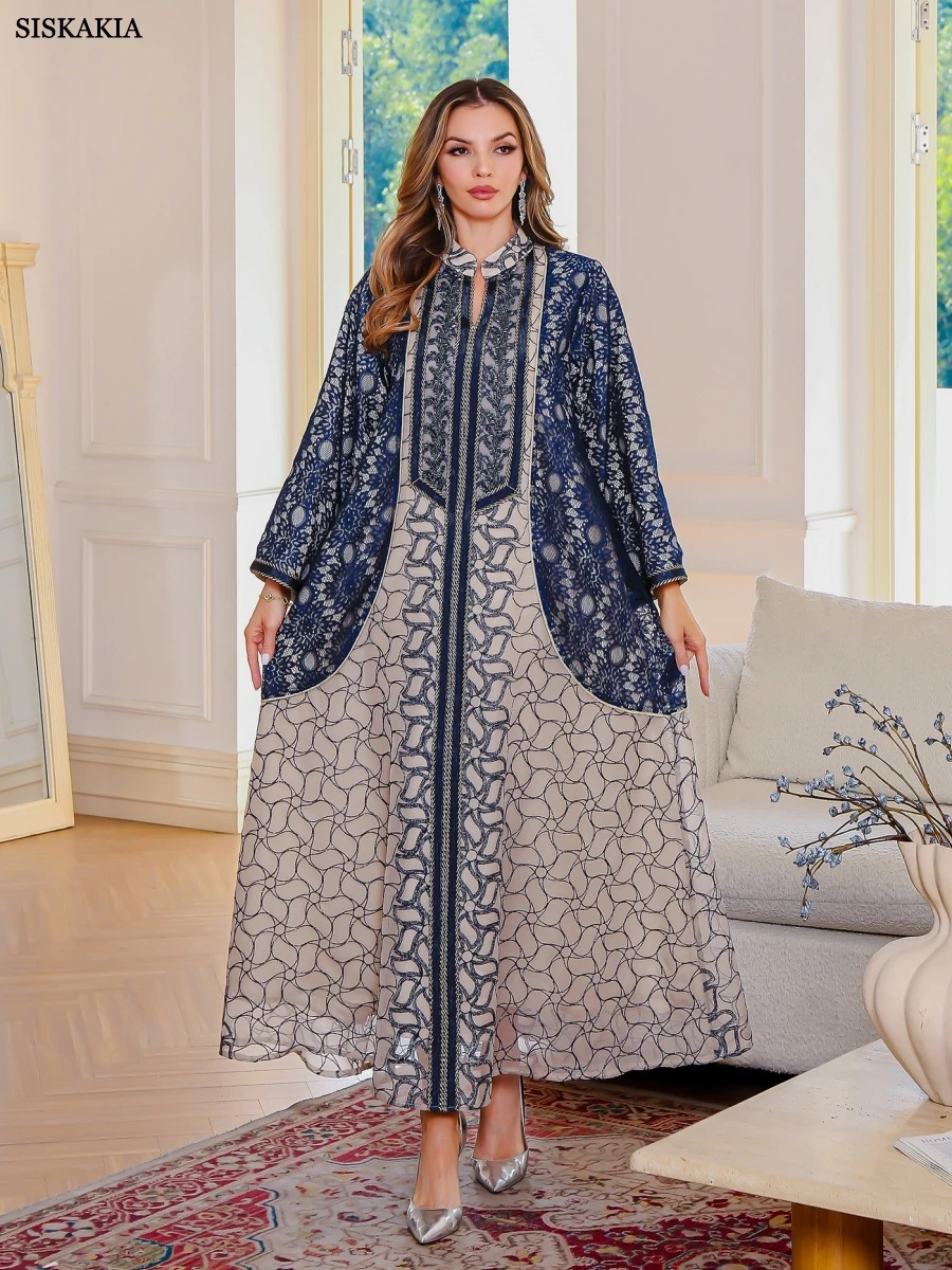 

Siskakia New Dubai Luxury Embroidery Woman Evening Dress Stylish Muslim Elegant Maxi Abaya 2025