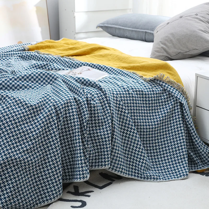 Houndstooth Cotton Blanket Bedspread for Adults, Beds, Sofa, Pillow Towels, Home, Travel, Picnic, 150*200 cm, 200*230 cm