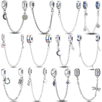 925 Sterling Silver Fashion Safety Chain Star Moon Inlaid Zirconium Charms Beads Fit Original Bangle Bracelet DIY Jewelry Gift