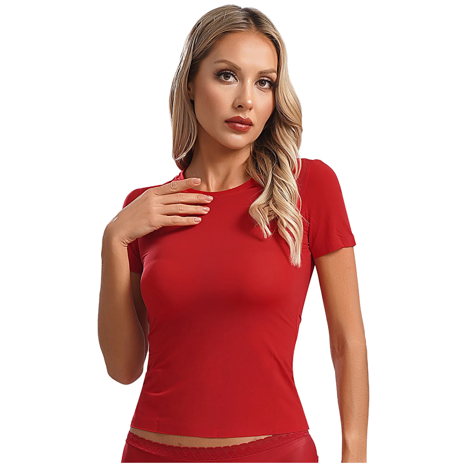 Womens Quick-dry Ice Silk Athletic T-shirt Round Neck Short Sleeve Ultra-thin Blouses Top for Gym Fitness Yoga Sports Swimming