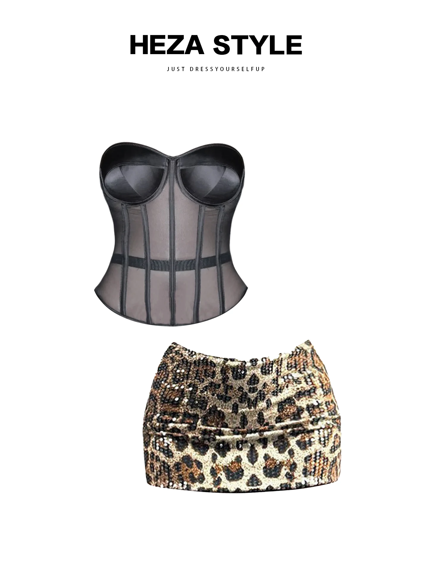 

HEZA Sexy plus Size Fibone Top And Skirt Set Women's Autumn Winter Bright Sequin Waist Cinched f Skirt Ensemble