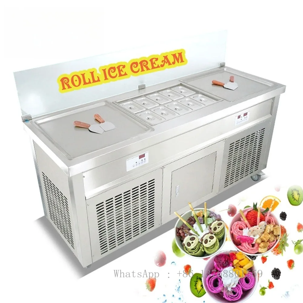 Fried Fruit Ice Cream Roll 2 Pans Making Machine Equipment Cold Plate Rolled Ice Cream Machine Fried