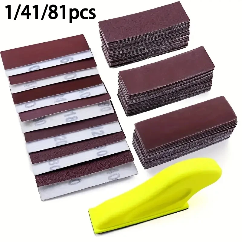 1/41/81 pièces bricolage papier de verre à main Mini ponceuse Kit boucle ponceuse papier assortiment grain humide sec crochet boucle papier de verre pour projets en bois