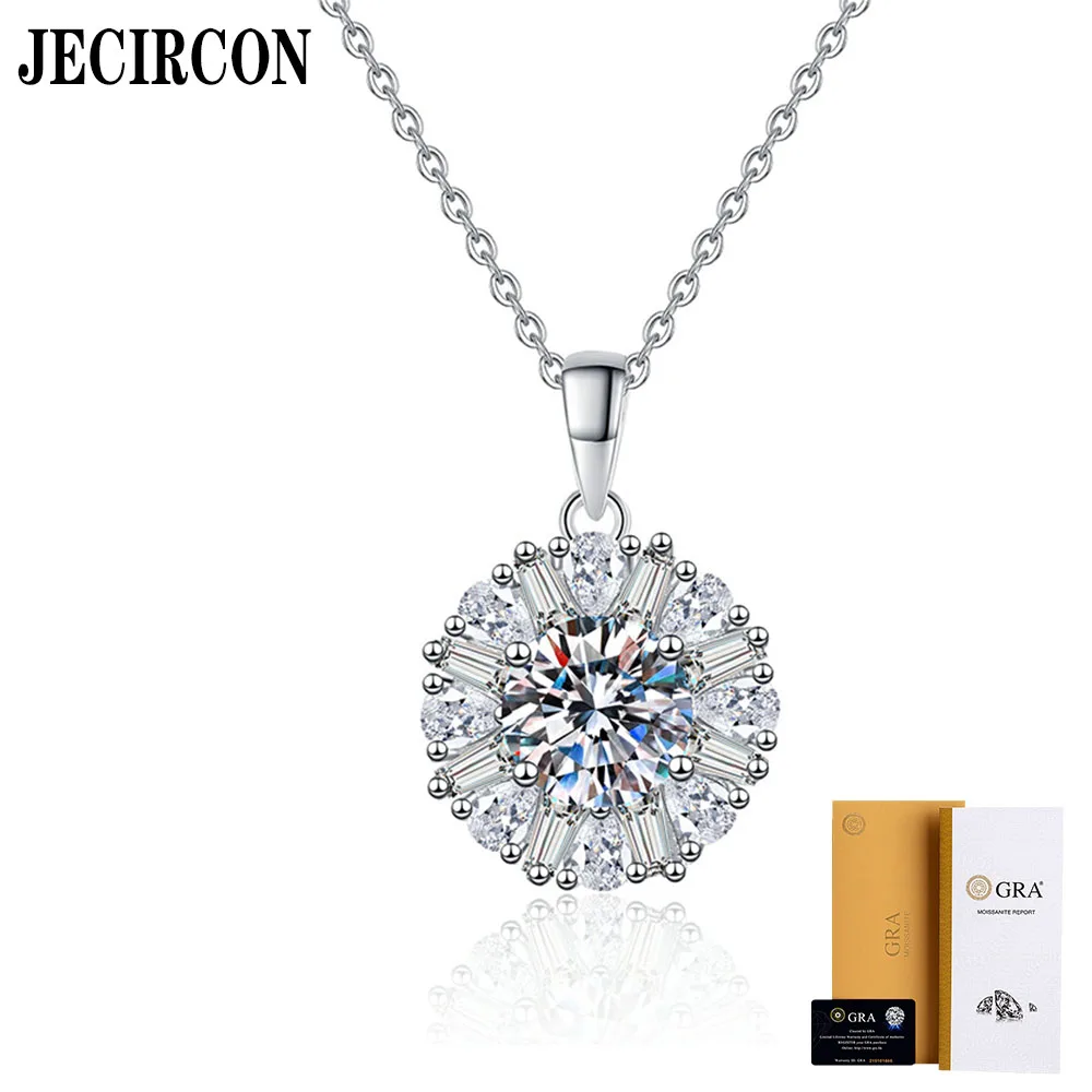 

JECIRCON Hot Selling S925 Sterling Silver Necklace for Women Sunflower Moissanite Pendant 1 Carat Trend Versatile Clavicle Chain