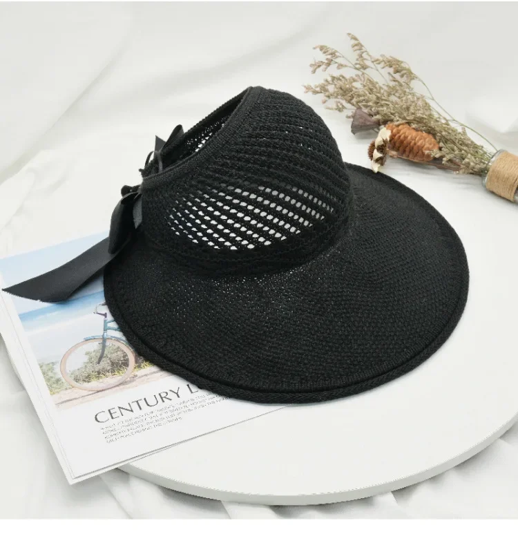 2021 Summer Women\'s Sunscreen Hat Classic Bowknot Foldable Fashion Straw Hat Casual Outdoor Beach Cap Women Protection Cap