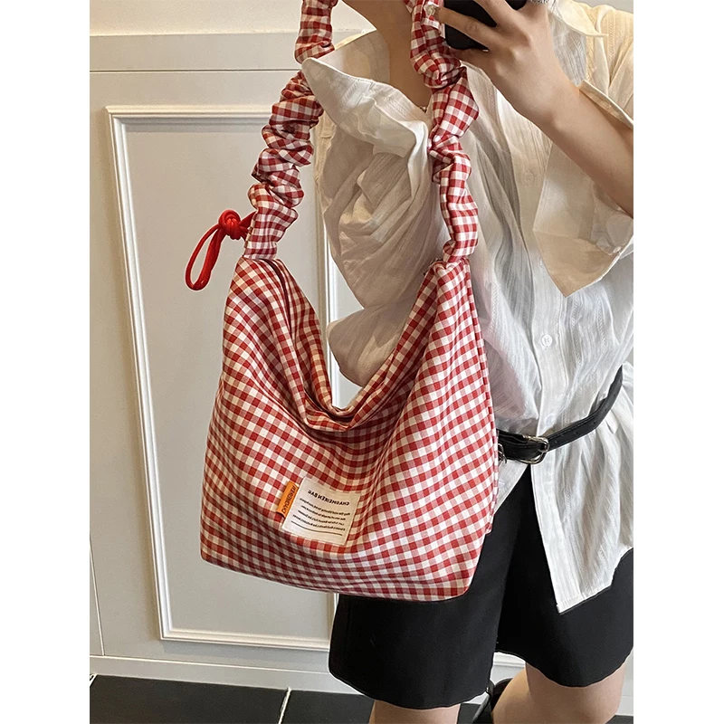 Korean INS blogger recommends plaid crossbody bag for women 2025 new large capacity simple lazy literary shoulder bag