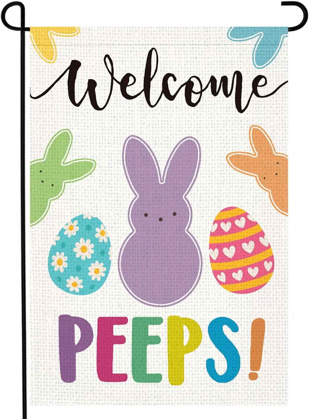 LosFong Welcome Easter Garden Flag 12x18 Inch Double Sided Burlap Bunny Peeps Small Garden Flags, Lawn Yard Flag for Outdoor WWP