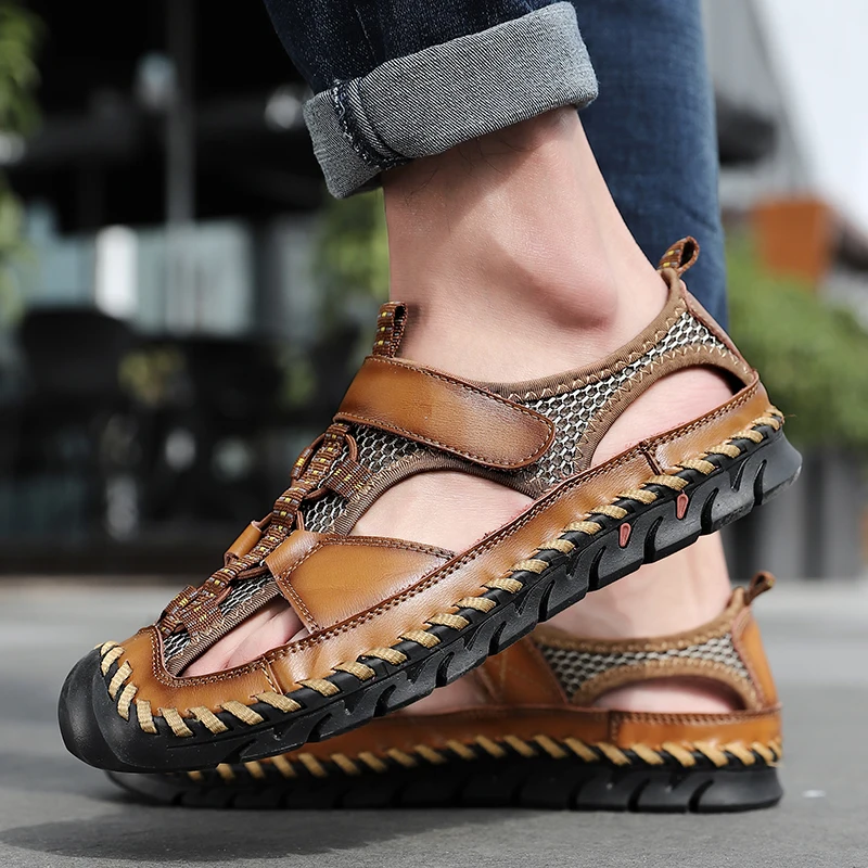 Men's Sandals Summer 2023 New Handmade Baotou Comfortable Mesh Outdoor Sandals Zapatos Para Hombre Leather Sandals for Men