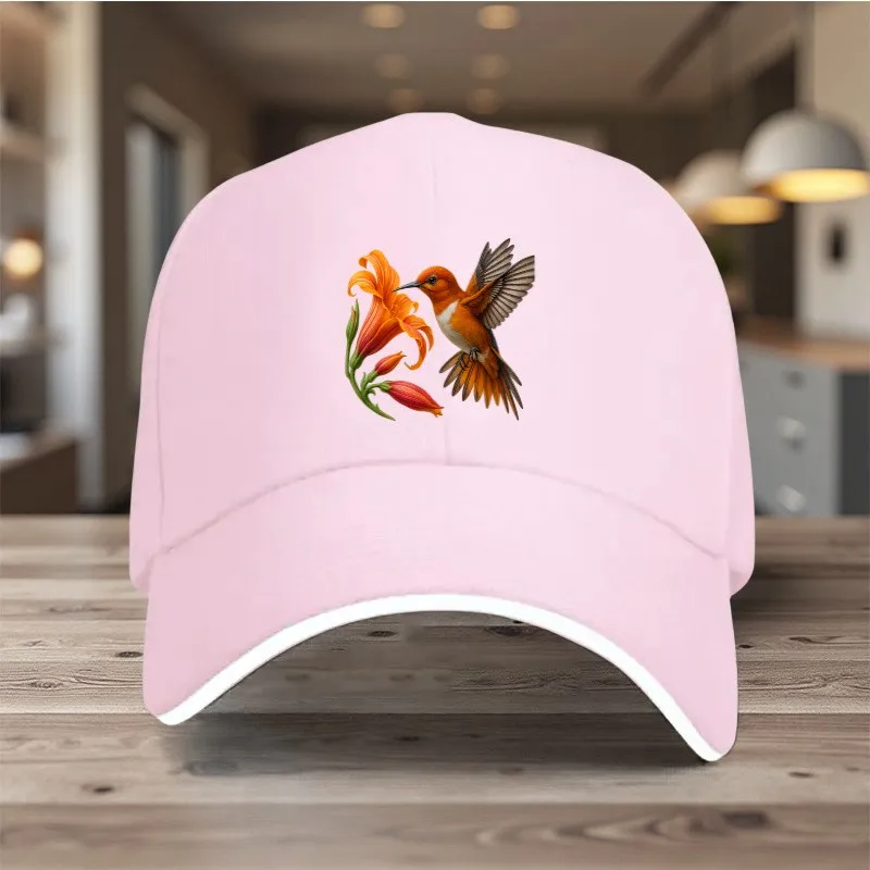 Hummingbird Flower Art Baseball Cap Lightweight Polyester Adjustable Outdoor Sports Golf Hat
