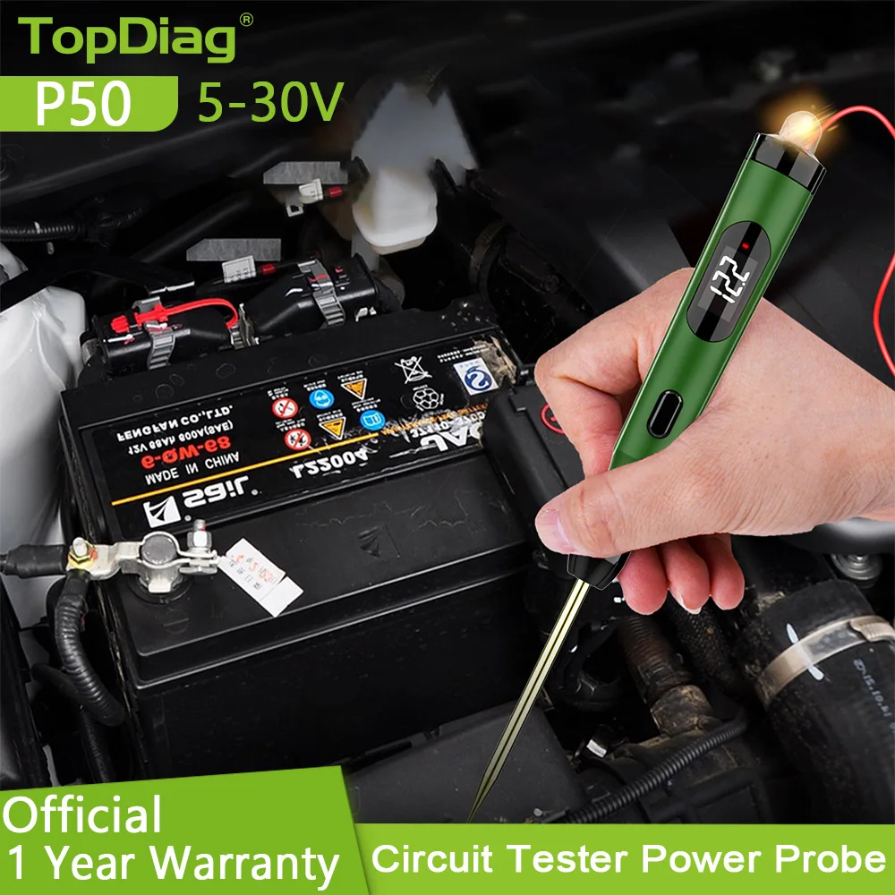 

Topdiag P50 Automotive Circuit Tester Car Power Circuit Probe Kit 12V 24V Digital Display Circuit Load Polarity Voltage Test Pen