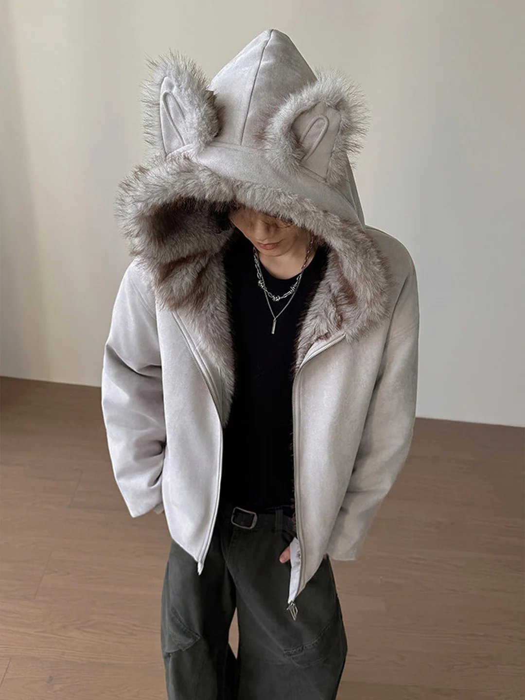 

Мужская зимняя утепленная хлопковая куртка с капюшоном, белая, с меховым воротником, свободного кроя, теплая, повседневная, с длинными рукавами