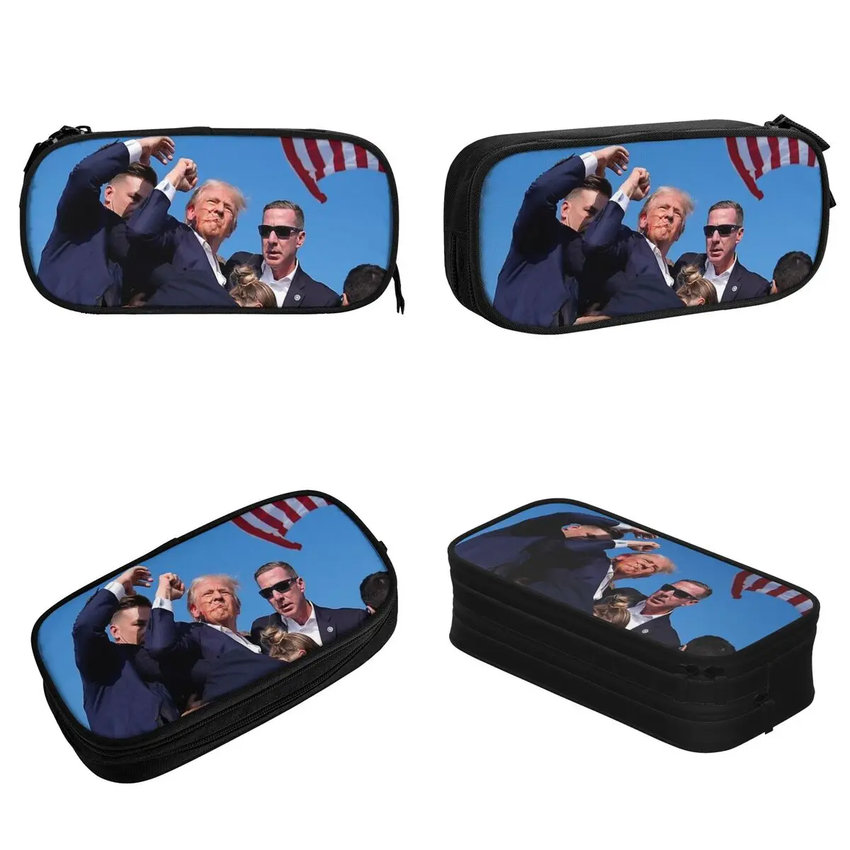 Fashion Trump Shot Fight 2024 Pencil Case Still Standing Trump Pencilcases Pen for Student Big Bags Office Gifts Stationery