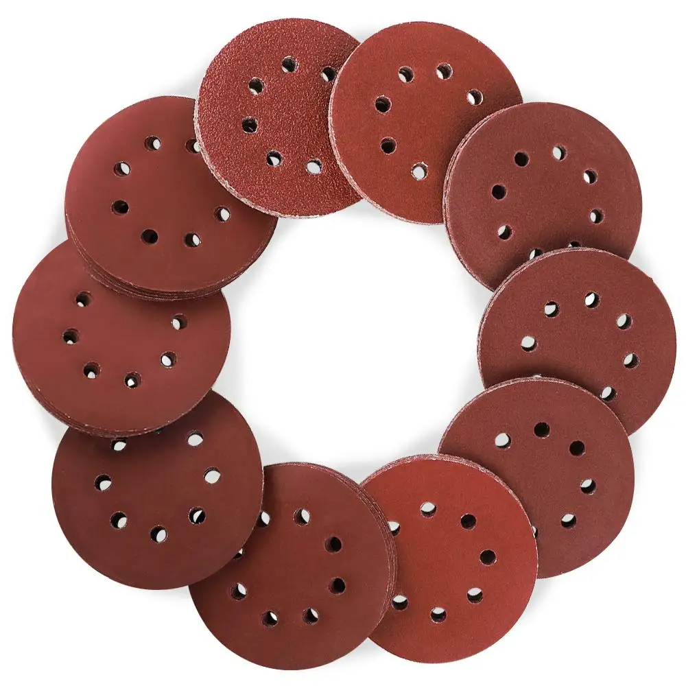 30pcs 8 Holes 5 Inch  Round sanding disc P40-P2000 grits for polishing wood Red Aluminum Oxide sandpaper