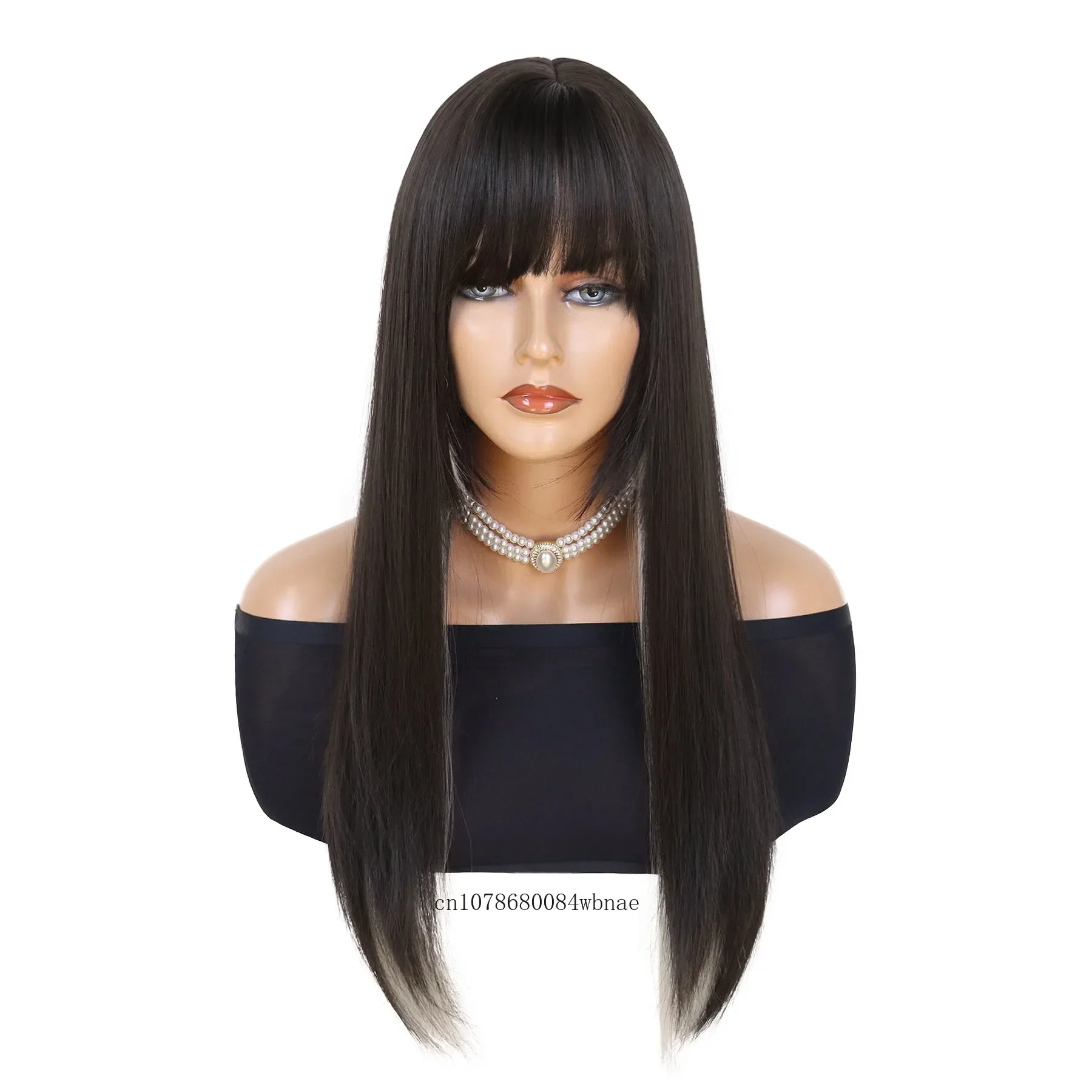 28 Inch Long Straight Synthetic Wig for Women Brown Mix Platinum Blonde Wigs with Bangs Daily Use Cosplay Party Natural Looking