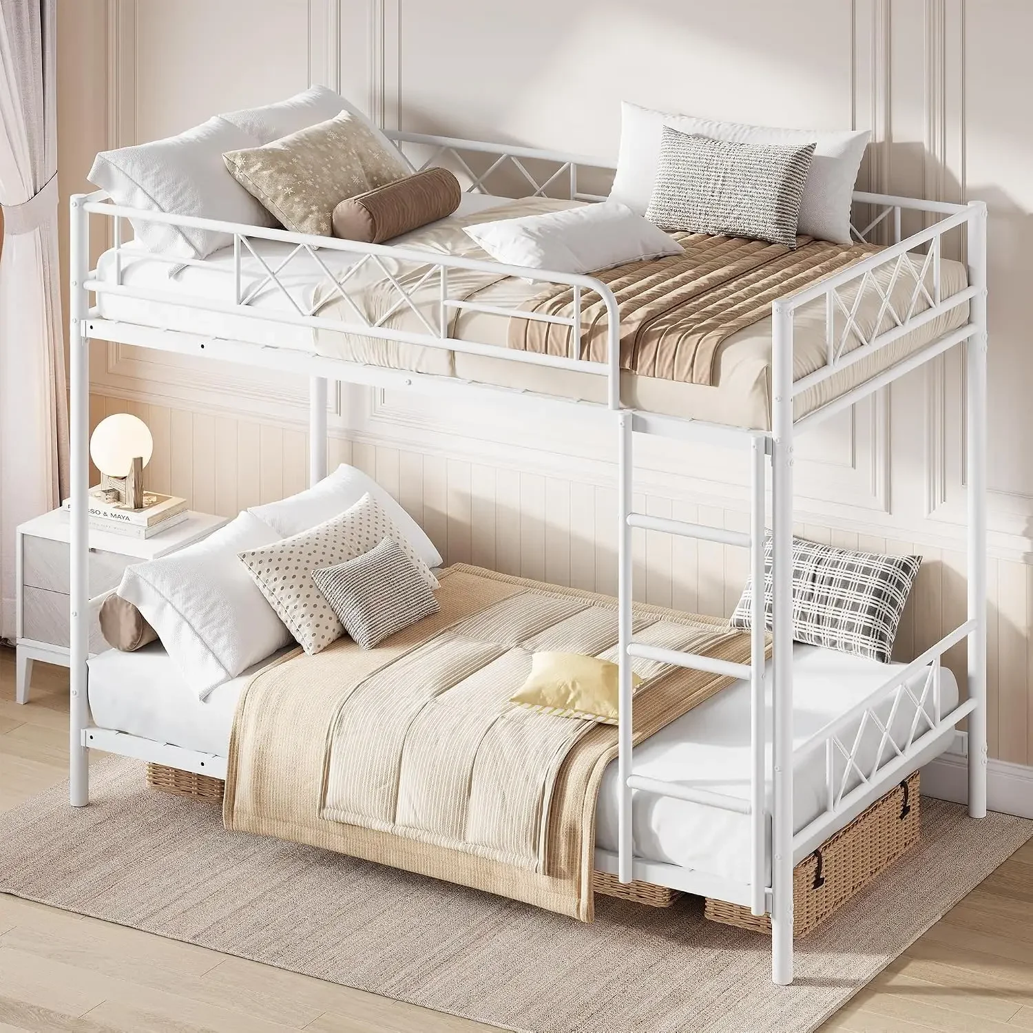 Garvee Twin Over Twin Metal Bunk Bed Sleeper Double Bunk Bed Steel Single Loft Bed Frame with anti-slip ladder & guardrails. Ample under-bed storage. No box spring needed.