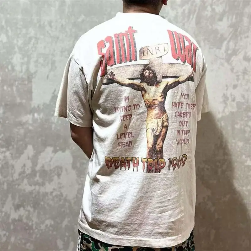

Summer T Shirts SAINT T Shirt Men Women High Quality Cross Vintage Short Sleeve O Neck T-Shirt Tee Tops