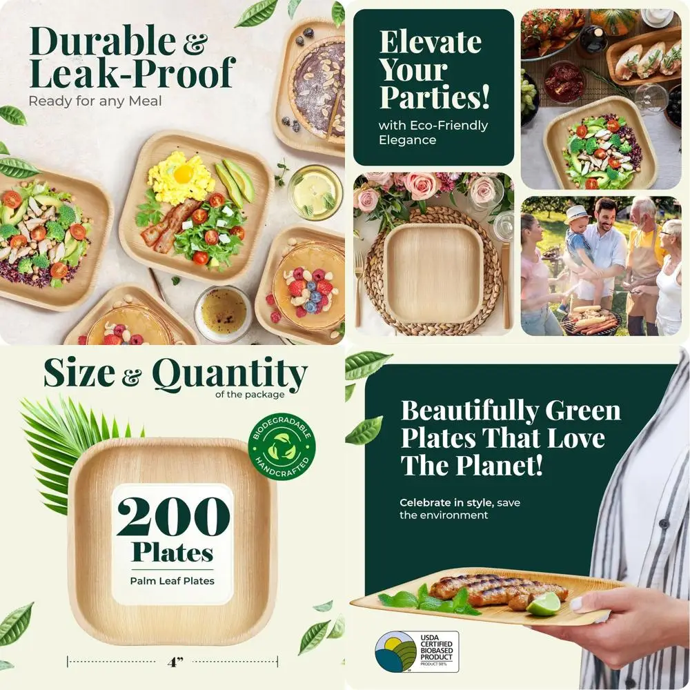 

Eco-Friendly Bamboo Paper 4 Disposable Square Plates, 200 Pack for Appetizers & Desserts, Biodegradable Party Plates by KoalaLov