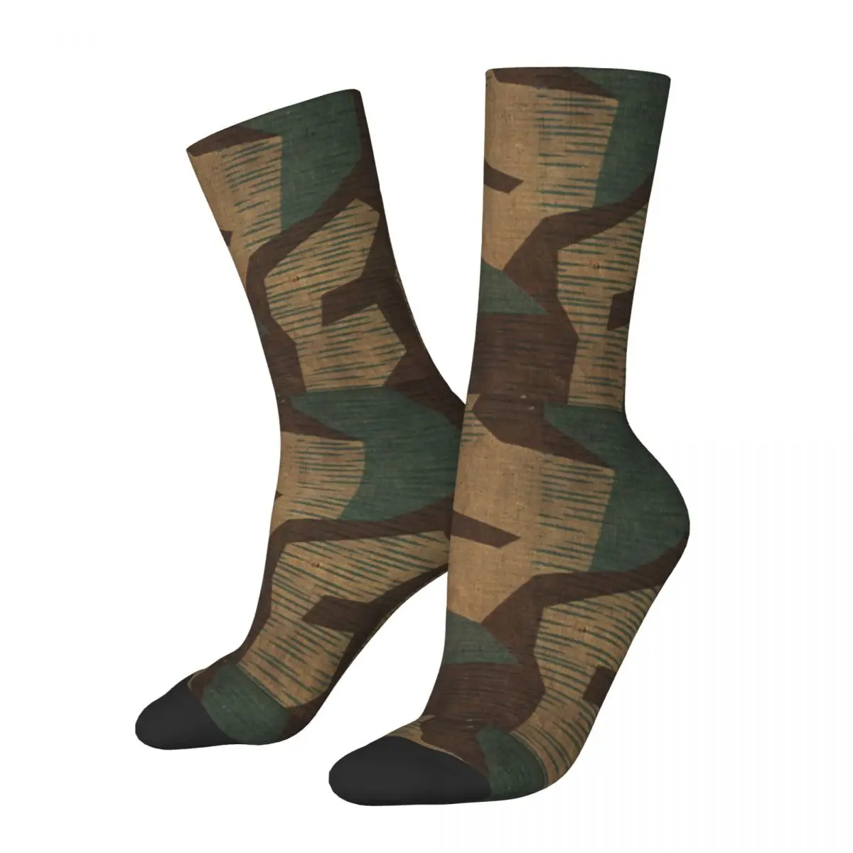 Colorful Splintertarn German WW2 Camouflage Sports Socks Army Military Camo Polyester Crew Socks for Unisex Sweat Absorbing