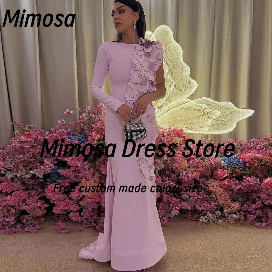 

Платья для выпускного вечера Mimosa с круглым вырезом и круглым украшением, вечернее платье для женщин в Саудовской Аравии, специальные вечерние платья с длинными рукавами по индивидуальному заказу