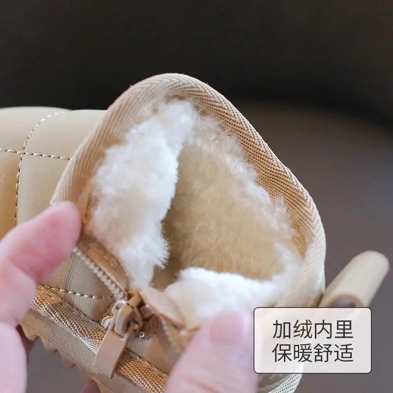 طفل الفتيات الفتيان أحذية الثلوج الأطفال أحذية الشتاء الاطفال في الهواء الطلق الدافئة أفخم الأحذية يندبروف مقاوم للماء الرضع الأحذية المبطنة بالقطن #3