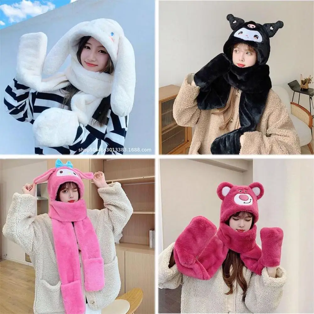 Anime Pochacco Cinnamoroll Peluche Cappello Sciarpa Guanti Sanrioed Kawaii Melody Inverno Caldo Carino Dolce Ragazza Studente Caldo Addensare Regalo