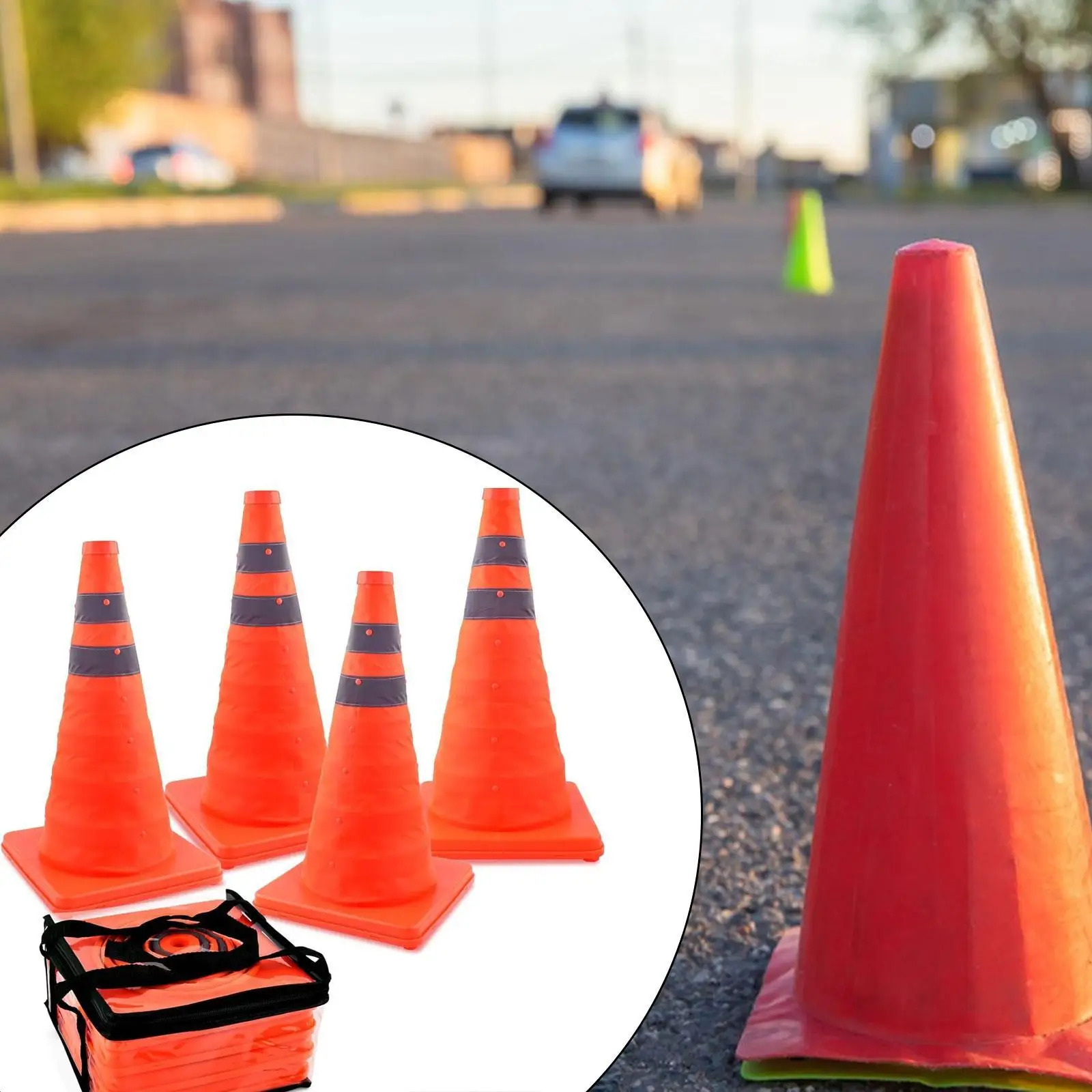 4 Pieces 18inch Telescopic Reflective Traffic Cones Orange for Parking Lots