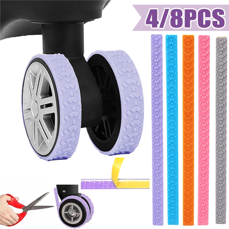 2/8Pcs DIY Cuttable Luggage Wheels Cover Silicone Suitcase Caster Protector Silent Noise Reduce Shock Office Chair Spinner Wheel