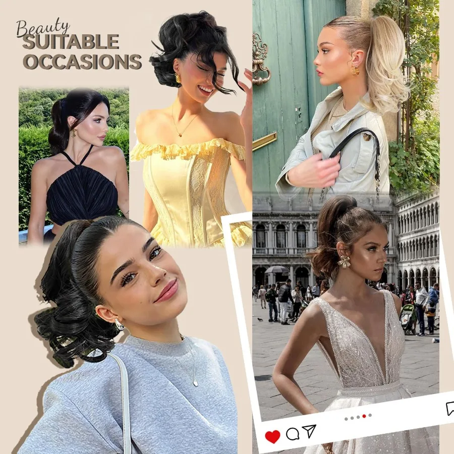 وصلة ذيل حصان سوداء ناعمة مموجة بطول 14 بوصة للنساء مع تصميم بمشبك مخلب، مظهر طبيعي، قطع شعر صناعية قصيرة مثالية لـ D #5