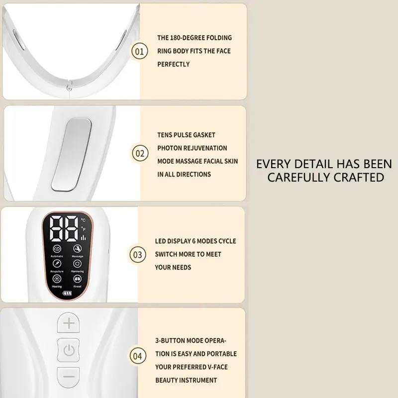 V 페이스 마사지 EMS 미세 전류 진동 마사지 페이스 리프팅 장치 레드 라이트 피부 회춘 이중 턱 리프트 업