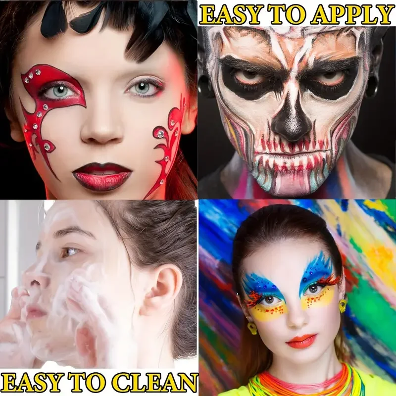 30G طلاء الجسم أحادي اللون مائي أبيض وأسود مطابقة ماكياج الوجه الطلاء هالوين حفلة تجميل ضد الماء طلاء الجسم