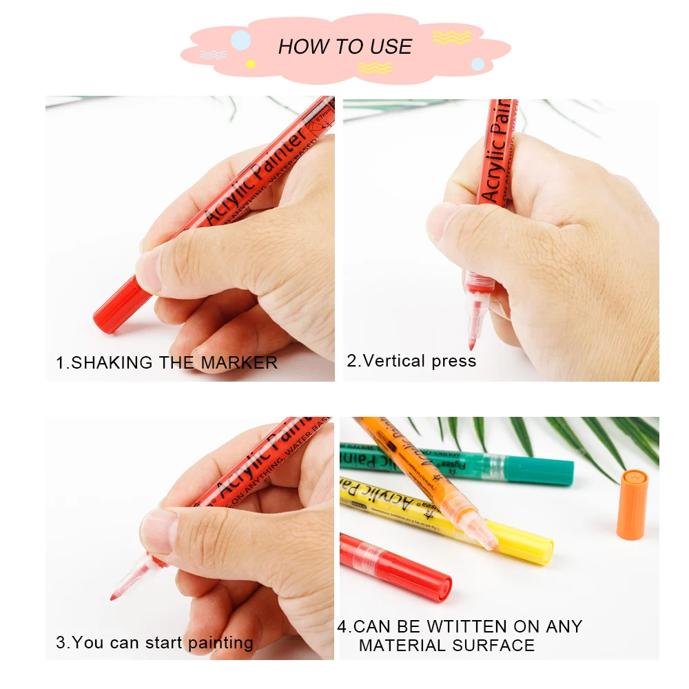 Paint Markers Pens Acrylic Pen 12/80 Colors 0.7MM 2.0MM Tip for Rocks Stone Ceramic Glass Wood Painting Kids Adults Art Supplies