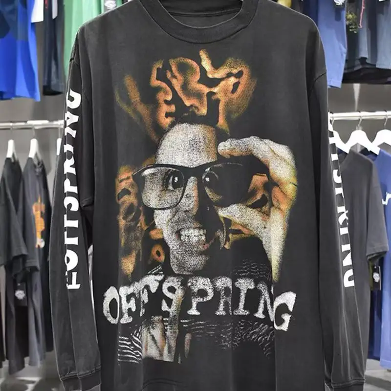 

Y2k Gothic Punk Harajuku Letter Graphic Top Men Trendy Casual Streetwear Hip-Hop Cotton Round Neck Long Sleeve T-Shirt Clothing