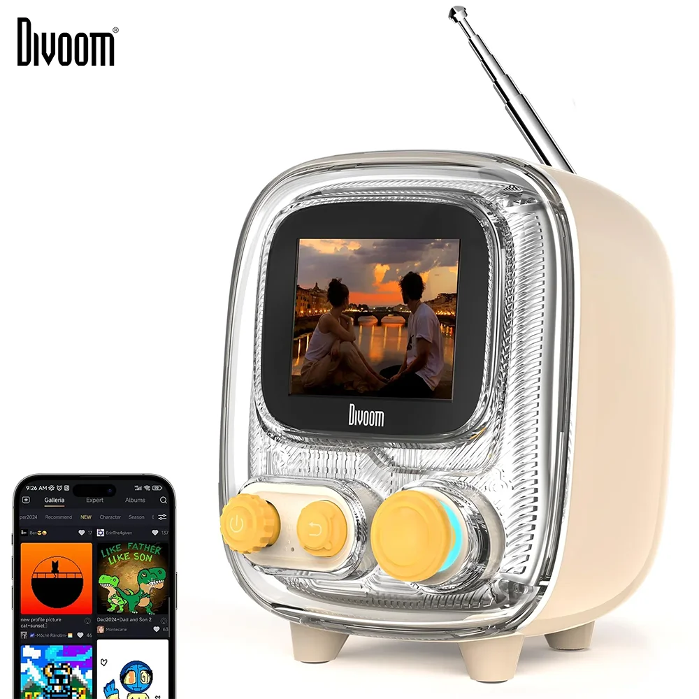 Divoom T-tiivoo-2 Mini small tv portable Radio FM with Adjustable Antenna Vintage Wireless 5.0 Bluetooth Speaker cute gift