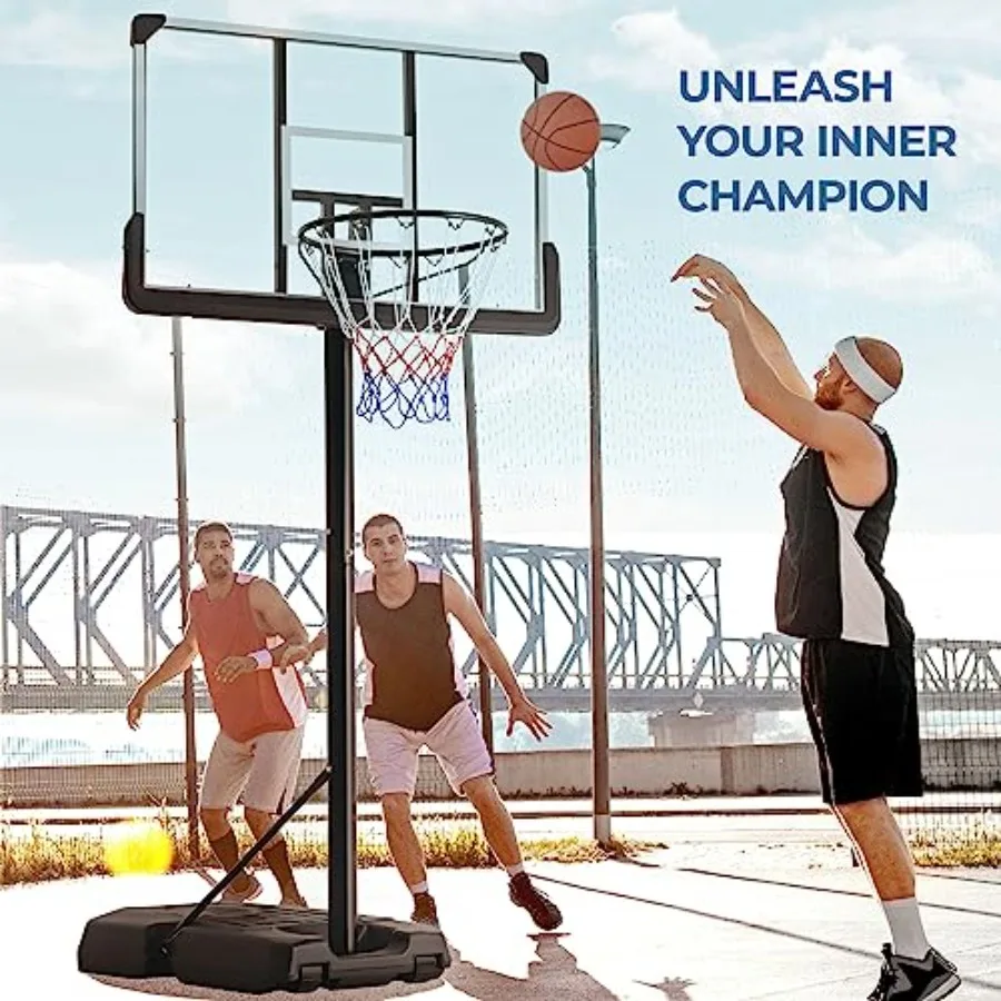 Portable Basketball Hoop 10 ft Adjustable with 44in Shatterproof Backboard for Indoor Outdoor Use Weatherproof Fillable Base Ba