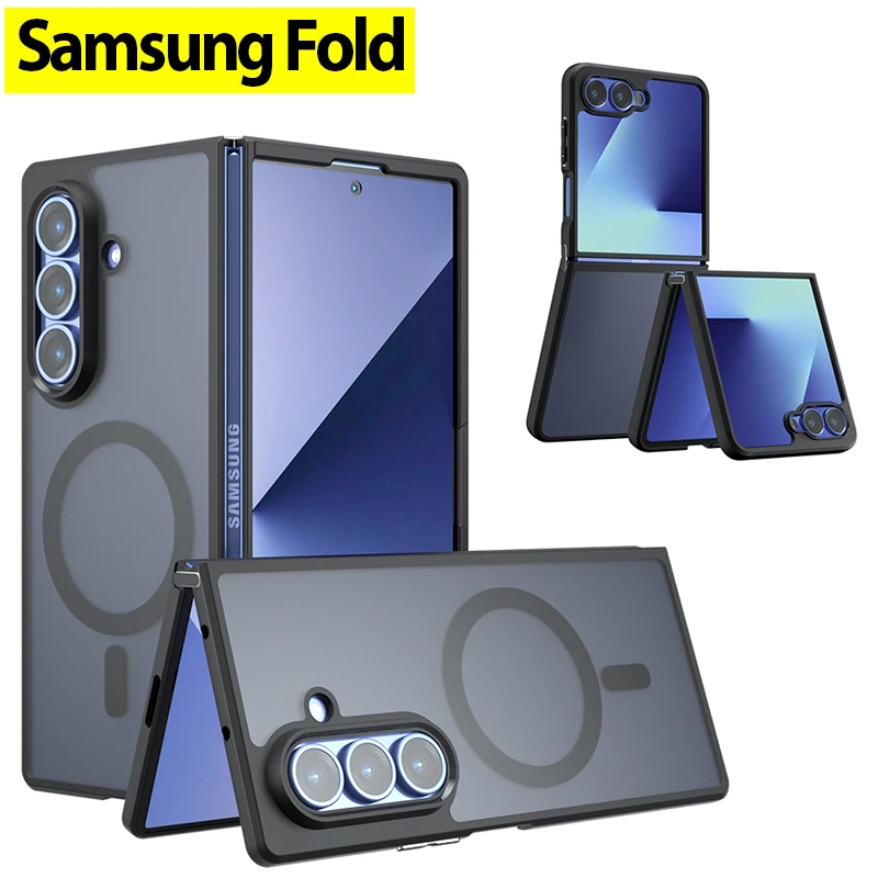 

Чехол для телефона HARUINO для Samsung Galaxy Z Fold7 Flip7 5G Magsafe, магнитный чехол для беспроводной зарядки, противоударный матовый чехол на заднюю панель