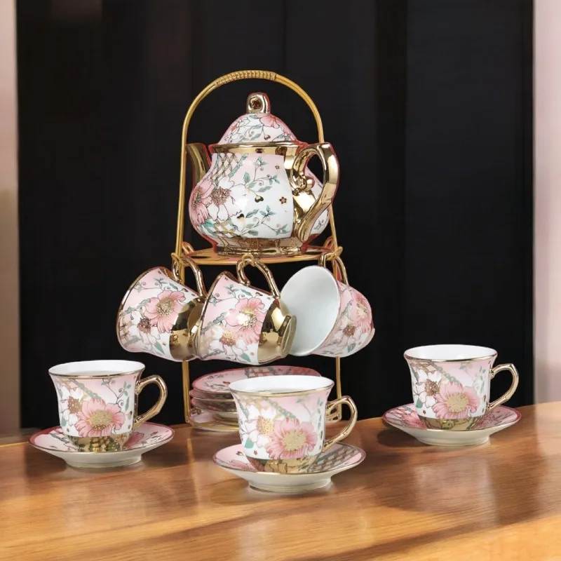 

13 Piece Electroplated European Ceramic Coffee Set Coffee Cup Saucer Set Afternoon Tea Ware for Home Use