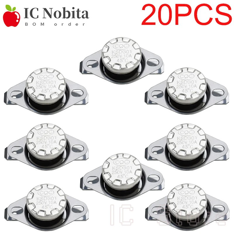 20PCS 10A 250V KSD301 Normally Closed NC Temperature Switch Thermostat 40 45 55 60 65 75 85 90 100 110 120 135 140 150