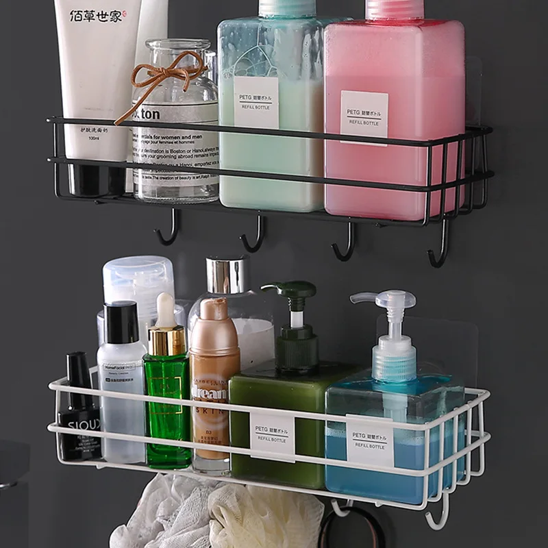 Bathroom Shelves Punch-free Bathroom Shelf Storage Organizer Shower Wall Shelf Storage Box Kitchen Basket Bathroom Accessories