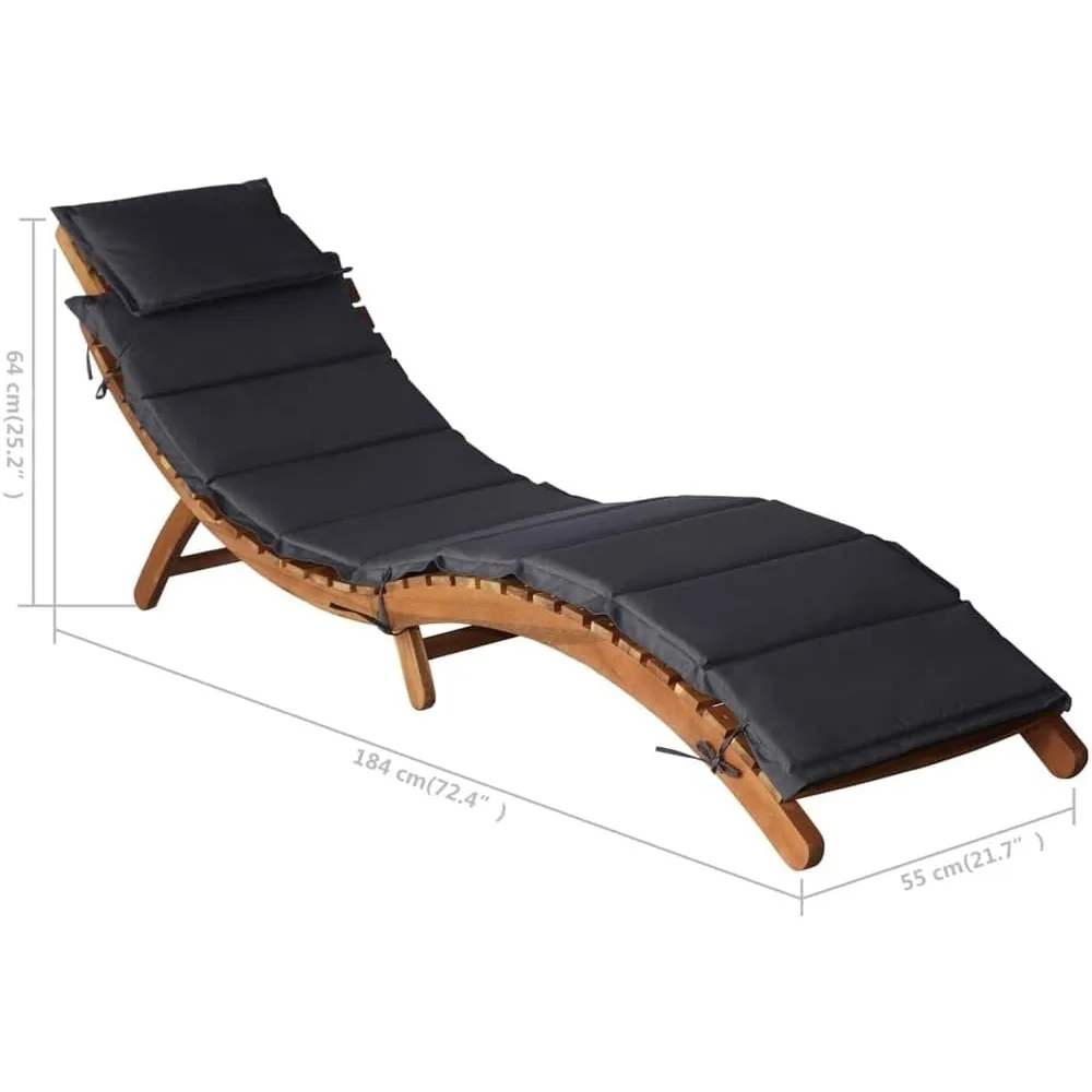 Patio Lounge Chair, Outdoor Chaise Lounge Chair, Folding Sunlounger, Sunbed for Backyard Poolside Porch, Solid Acacia Wood Dark