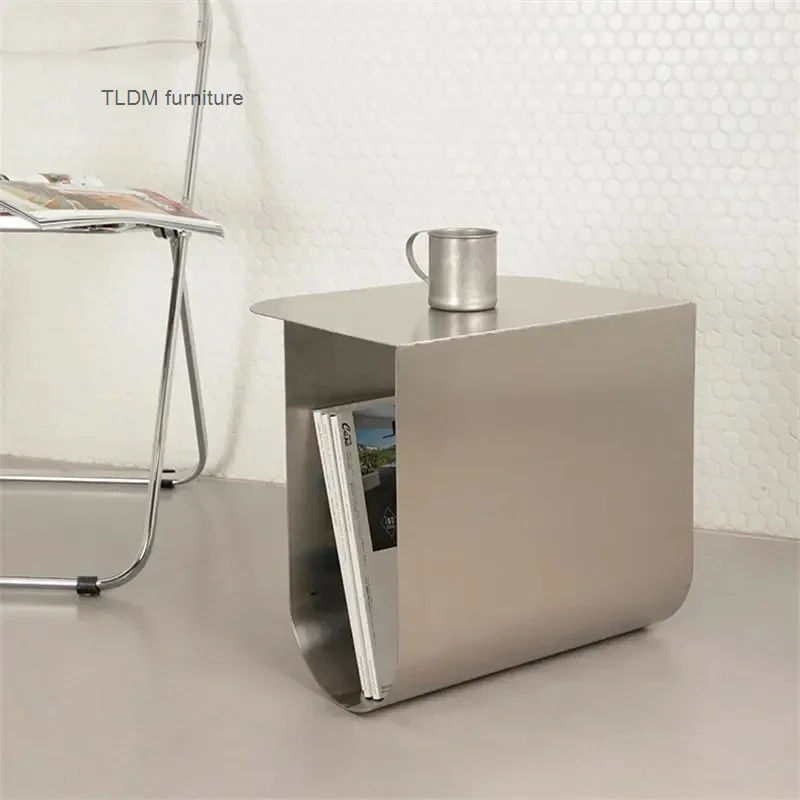 Modern Minimalist Stainless Steel Coffee Tables Nordic Sofa Side Table Light Luxury Bedroom Bedside Table Balcony Storage Table