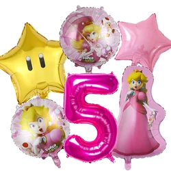 Princesa şeftali balonlar pembe Mario tema dekoratif parti balonları alüminyum folyo balon 32''Number karikatür şekil doğum günü